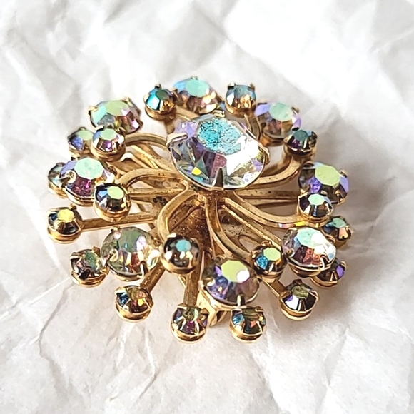 AURORA BOREALIS RHINESTONE SPIRAL VINTAGE PIN BROOCH - Picture 2 of 5